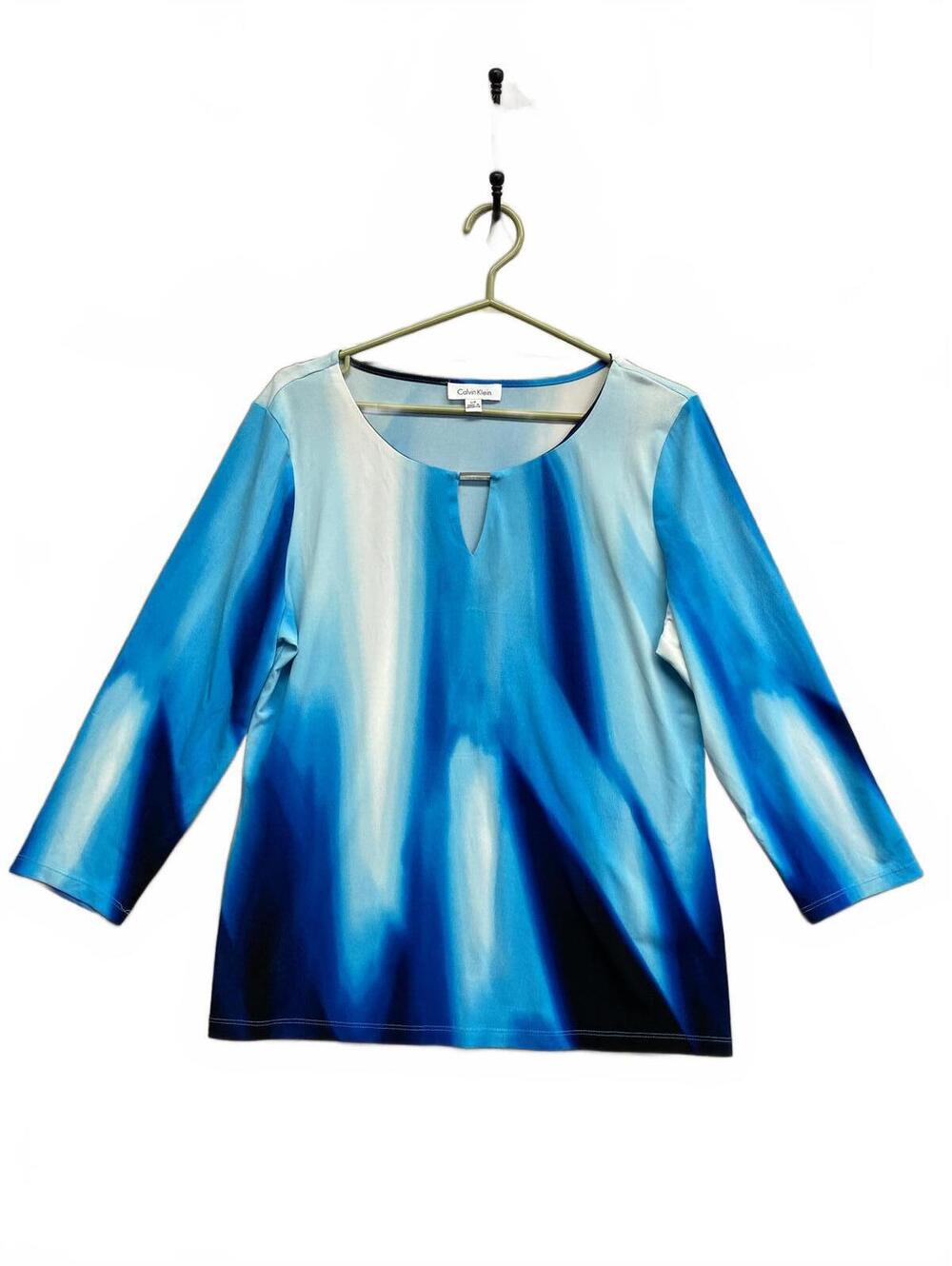 Calvin Klein Women's Blue Gradient Long Sleeve Top Size Large Great Shape